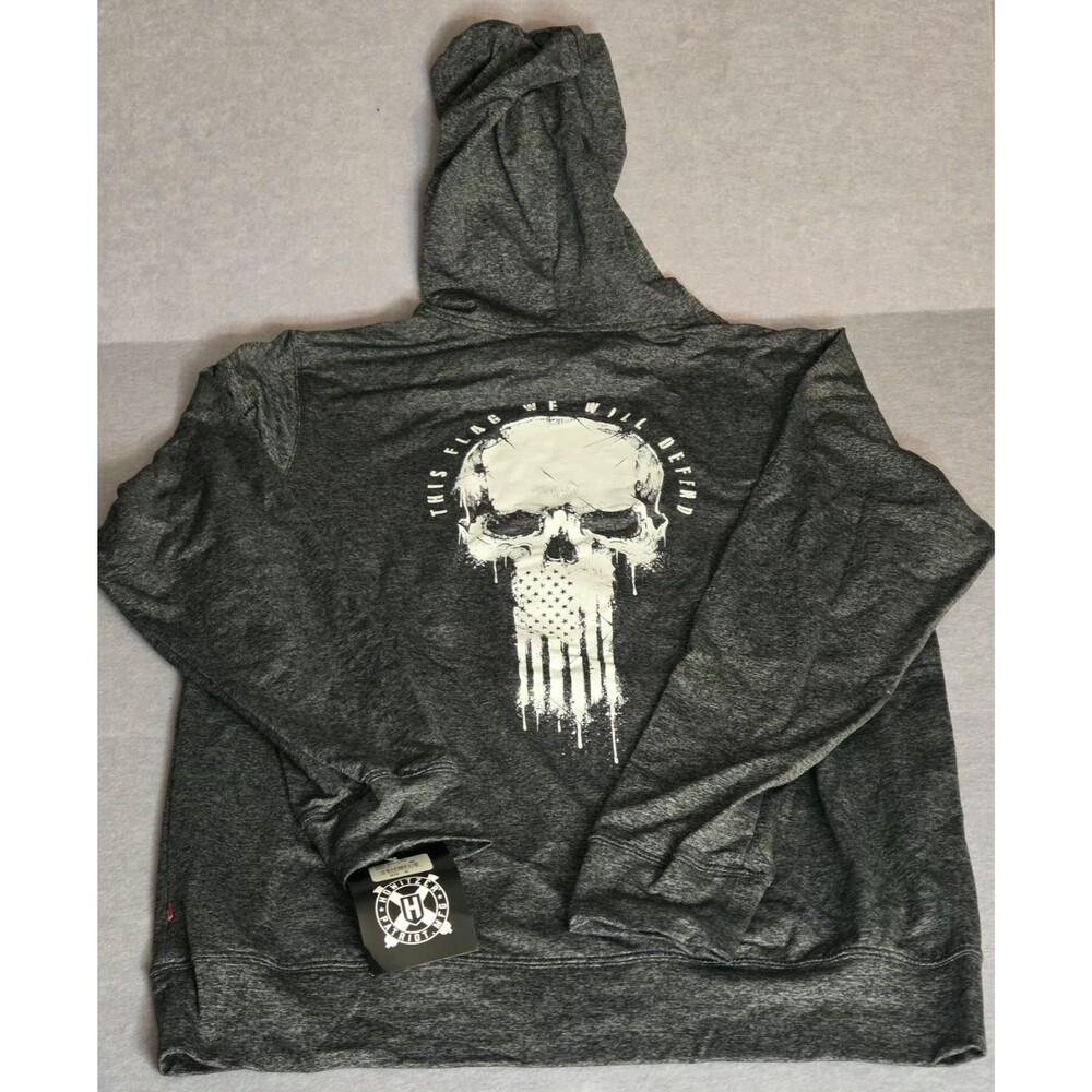 HOWITZER Flag Skull Hoodie Mens M Black Gray USA Patriot Graphic NWT